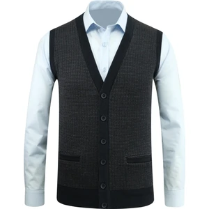 Erkek Düğmeli Yelek Cepli Desenli Çelik Örgü Klasik Kalıp - 5205L