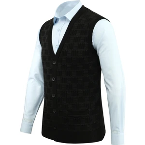 Erkek Düğmeli Yelek Cepli Kabarmalı Çelik Örgü Klasik Kalıp - 5215L
