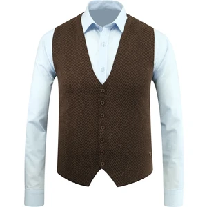 Erkek Düğmeli Yelek Cepsiz Desenli Çelik Örgü Klasik Kalıp - 5211LS