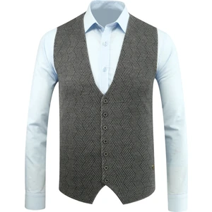 Erkek Düğmeli Yelek Cepsiz Desenli Çelik Örgü Klasik Kalıp - 5211LS