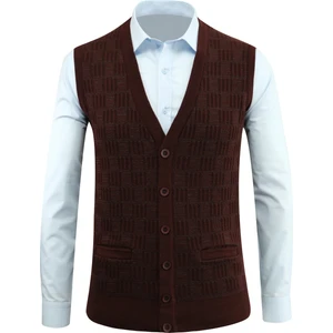 Erkek Düğmeli Yelek Cepli Kabarmalı Çelik Örgü Klasik Kalıp - 5215L