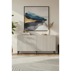 KA1513BT- ZEYNEP150 Lazer Çizgili Konsol , Tv Sehpası , Çok Amaçlı Dolap 150CM Beyaz-Traverten