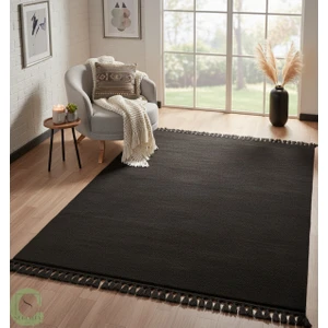 Post/peluş Yıkanabilir Kaymaz Taban Yumşacık Siyah Örgü Saçaklı Modern ve Şık Salon Oturma Odası Mutfak Çocuk Odası Koridor Antre Halısı