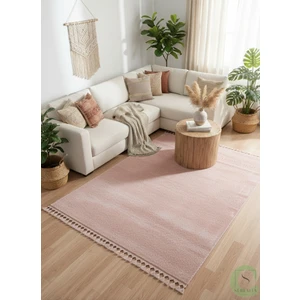 Post/peluş Yıkanabilir Kaymaz Taban Yumşacık Pembe Örgü Saçaklı Modern ve Şık Salon Oturma Odası Mutfak Çocuk Odası Koridor Antre Halısı