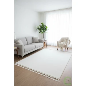 Post/peluş Yıkanabilir Kaymaz Taban Yumşacık Beyaz Örgü Saçaklı Modern ve Şık Salon Oturma Odası Mutfak Çocuk Odası Koridor Antre Halısı