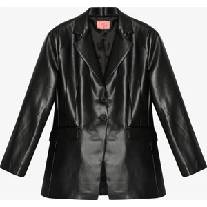 Bele Oturan Deri Blazer Ceket Siyah