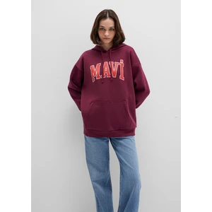Mavi Logo Baskılı Kapüşonlu Bordo Sweatshirt 1600361-90705