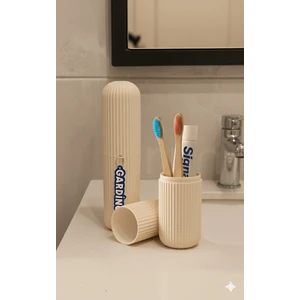 Bej Pratik Seyahat Tipi Diş Macun Fırça Saklama ve Taşıma Kabı Diş Fırçalık