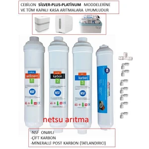-İhlas Aura Cebilon silver- Platinum, Plus uyumlu ve tüm kapalı kasa su arıtma cihazı filtresi,4 lü Filtre seti-