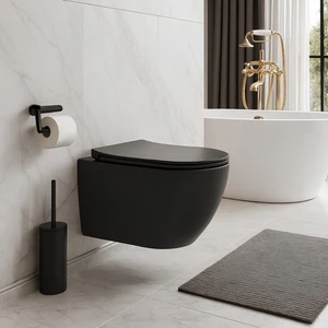Rondo Kanalsız Mat Siyah Asma Klozet RND5512B, Rondo Mat Siyah Duroplast Yavaş Kapak