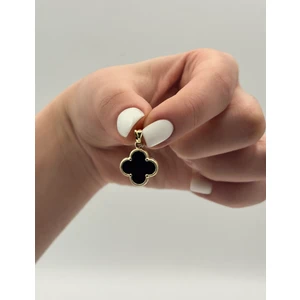 14 Ayar Altın Siyah Taşlı Yonca Kolye Ucu