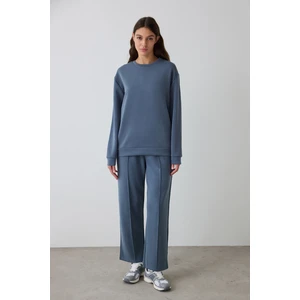 Koyu Gri Bisiklet Yaka Oversize Kısa Modal Sweatshirt