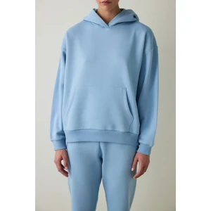 Mavi Oversize Kapüşonlu Aktif Sweatshirt