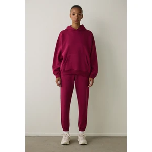 Mor Kapüşonlu Oversize Sweatshirt