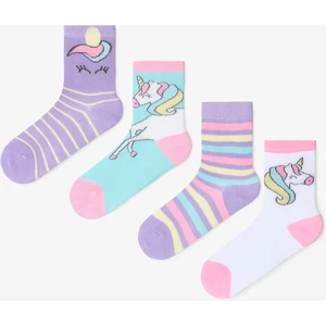 Kız Çocuk Gökkuşağı Unicorn Desenli 4'lü Pamuklu Soket Çorap