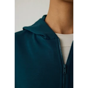 Koyu Yeşil Silky Feel Oversize Fermuarlı Sweatshirt