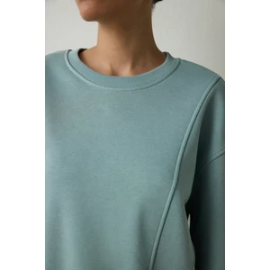 Mint Curvy Side Bisiklet Yaka Oversize Crop Sweatshirt