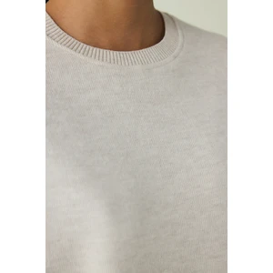 Bej Melanj Warm Touch Bisiklet Yaka Oversize Tişört