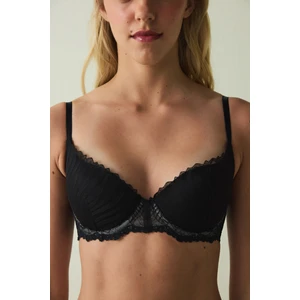 Siyah Fervour Broderie Zebra Desenli Dantelli Balenli Push Up Sütyen