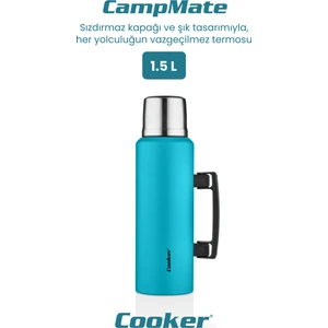 1.5 Litre Çift Katlı Çelik Termos - 24 Saat Sıcak, 48 Saat Soğuk, Kulplu (Kamp, Piknik, Ofis, Seyahat, Outdoor)