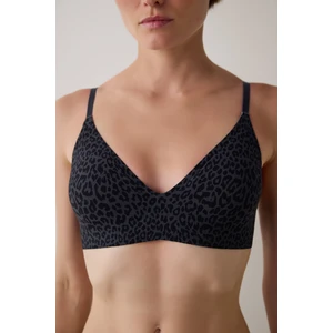 Antrasit Tattoo Effect Leopar Desenli Balensiz Dikişsiz Fitilli Üçgen Sütyen