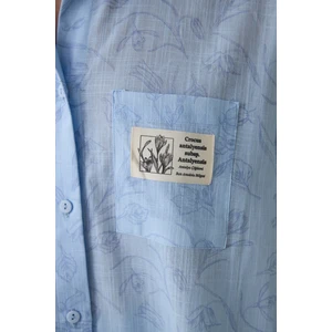 Açık Mavi Antalya Çiğdemi Pamuklu Çiçekli Gömlek Şort Pijama Takımı - Inspired by Flora