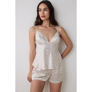 Lilah Saten Ekru Atlet Pijama Üstü