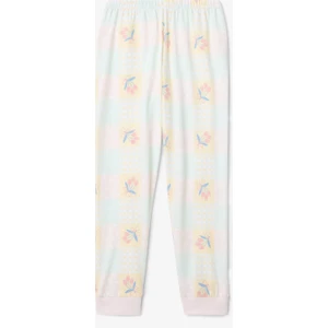 Optik Beyaz Kız Çocuk Çıtır Çiçek Desenli Uzun Kollu Pamuklu 2'li Pijama Takımı