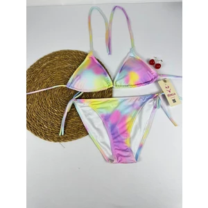 Kadın Çok Renkli Desenli Esnek Likralı Şık Ipli Bikini Takımı