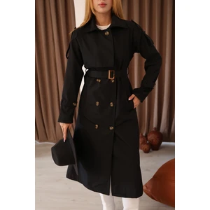 Kadın Uzun Kemerli Trençkot - Bej & Siyah Renk Seçenekli Şık Dış Giyim