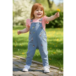 Eymir Giyim Hasır Şapkalı 3 Parçalı Çiçekli Pembe Salopet Kız Bebek Çocuk Takımı 6-9 Ay, 9-12 Ay, 12-18 Ay, 18-24 Ay