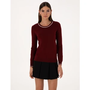 Pierre Cardin Kadın Vişne Slim Fit Basic Kazak 50315910-VR223