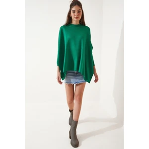 Yandan Yırtmaçlı Oversize Panço Kazak LYY0016 Koyu Yeşil