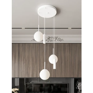 Vienna Modern Beyaz Metal Gövdeli 5'li Sarkıt Avize - 3 Füme Cam Küre 2 LED Spot, E27 DUY-G10 Duy