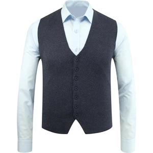 Erkek Düğmeli Yelek Cepsiz Desenli Çelik Örgü Klasik Kalıp - 5211LS