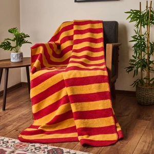 Soft Çizgili Pamuklu Tv Battaniyesi - Sarı / Kırmızı - 130X170 cm