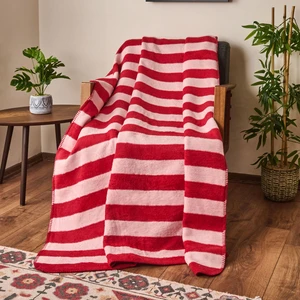 Soft Çizgili Pamuklu Tv Battaniyesi - Pembe / Kırmızı - 130X170 cm