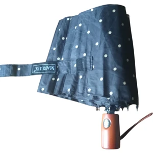 Ahşap Sap Ful Otomatik 10 Telli  Lüx Kadın Şemsiyesi Bej Puantiye Desnli