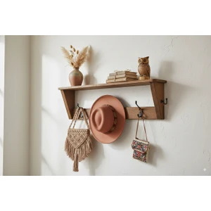 Masif Meşe Duvar Askılığı – Raflı ve Yan Askılı El Yapımı Duvar Organizeri