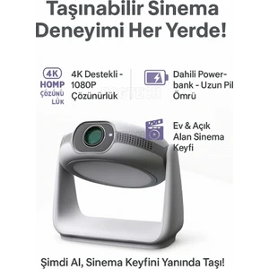 Taşınabilir 4K Destekli Projeksiyon Apollon P1 Bataryalı 1080P Android Projektör