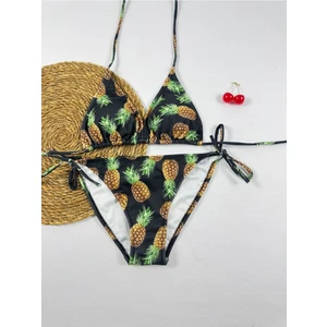 Ananas Desenli Ipli Üçgen Kadın Bikini Takımı