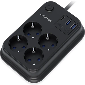 MP22 Akım Korumalı 4 Priz 2 USB 1 Type-C Çıkışlı Uzatma Kablosu 2 Metre Siyah