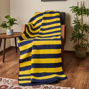 Soft Çizgili Pamuklu Tv Battaniyesi - Sarı / Lacivert - 130X170 cm