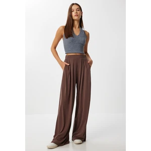 Geniş Paça Dökümlü Modal Pantolon LUB0208 Kahverengi