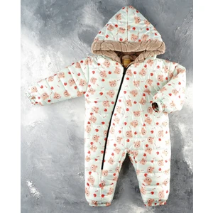 Yeni Sevimli Ayıcık ve Çilek Desenli Kapüşonlu Kürklü Kozmonot Tulum