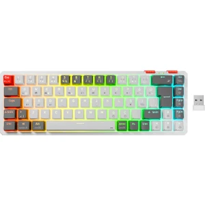 YORU MINI PRO Beyaz/Gri 2.4ghz+BT5.0+Type-C 5 Bağlantı OUTEMU Red Swich Q Kablosuz RGB Mekanik Oyuncu Klavyesi