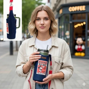 El Yapımı Mickey Mouse Kot Matara Termos Kılıfı Kulplu Model Quencher Pipetli 1,18