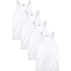 1005 Beyaz Renk Erkek 4'lü %100 Pamuk Kolsuz U Yaka Ribana Atlet