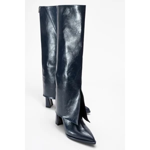 Aja Lacivert Kadın Kalın Topuklu Çizme Olabilen Bot