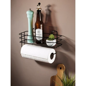 SAS Siyah Yapışkanlı Raflı Kağıt Rulo Havluluk & Peçetelik – Mutfak ve Banyo Düzenleyici Raf, 30x10 cm (Yapıştır/Vidala)